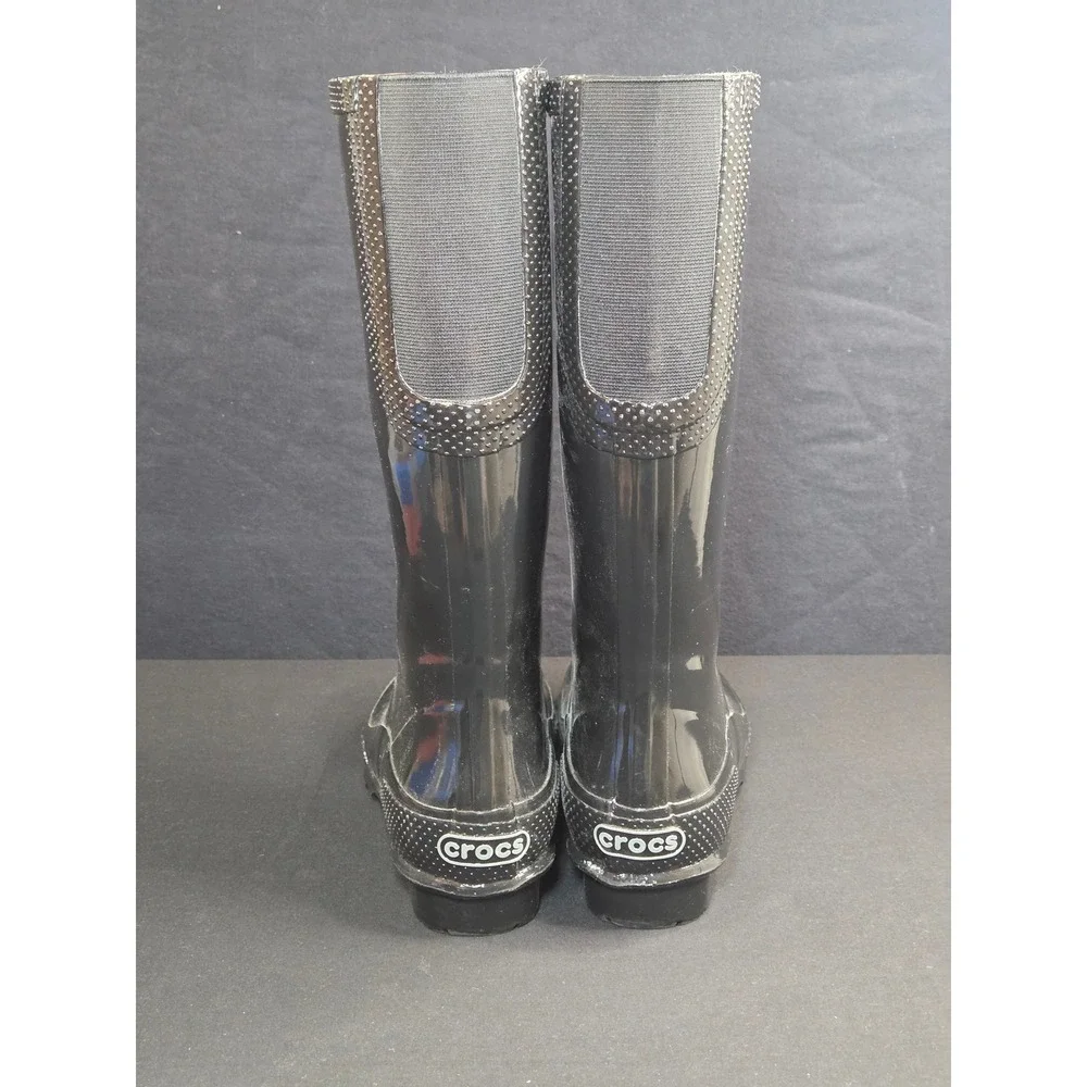Crocs RainFloe Tall Rain Boots Black Glossy‎ Waterproof Rubber Womens 7 202198